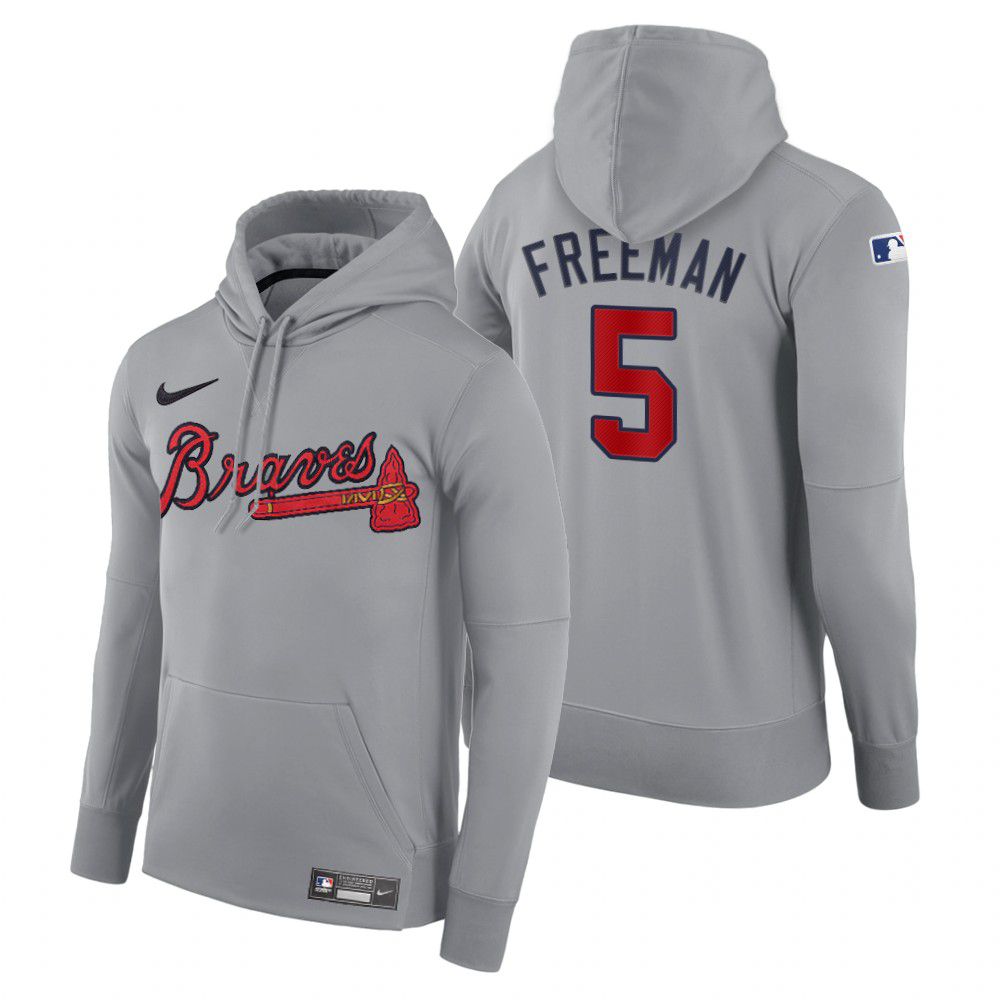 Men Atlanta Braves #5 Freeman gray road hoodie 2021 MLB Nike Jerseys
